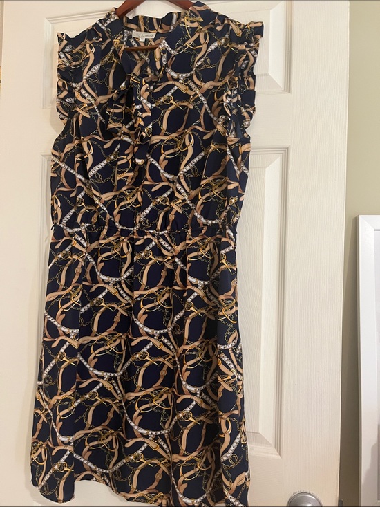 Jasmine Dresses & Skirts - Jasmine Navy Dress with Gold Chain Print, great lightweight dress perfect for tr
